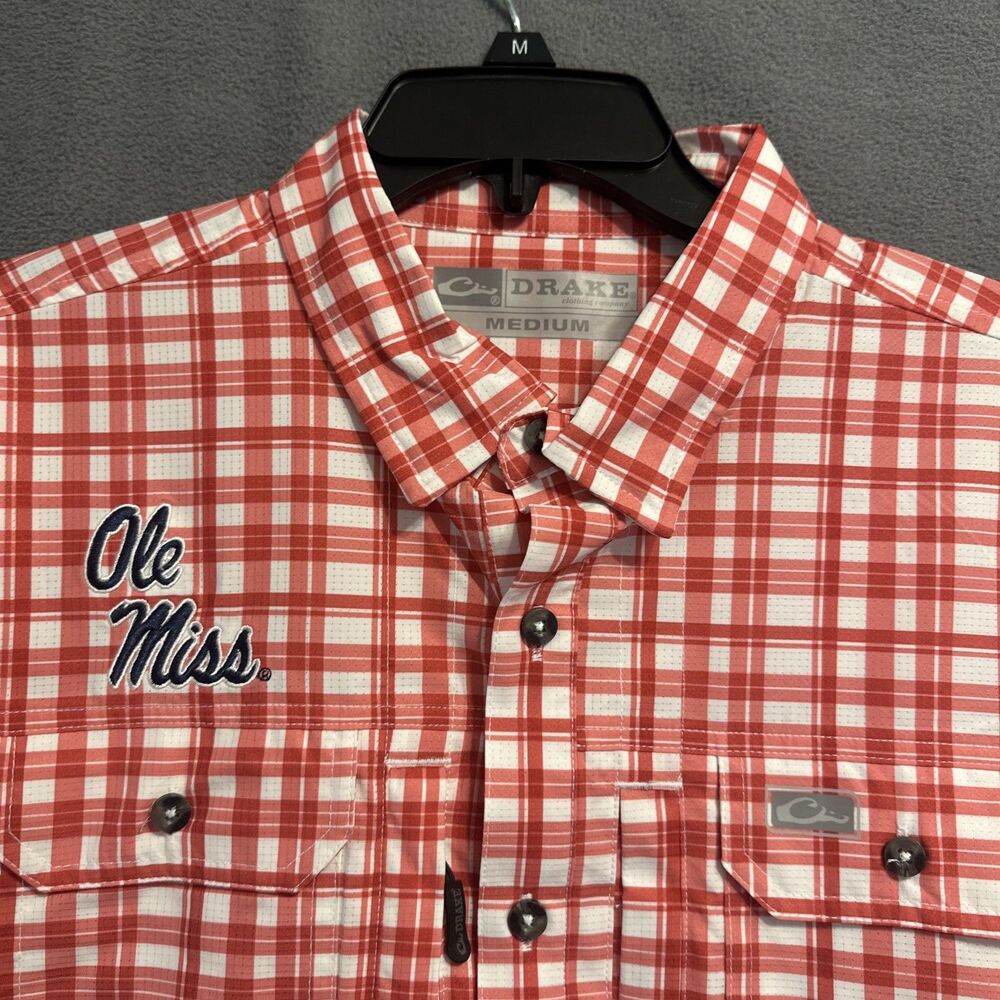 NEW Ole Miss Drake Hunter‎ Creek Window Pane Plaid Fishing Shirt Mens Size M Red